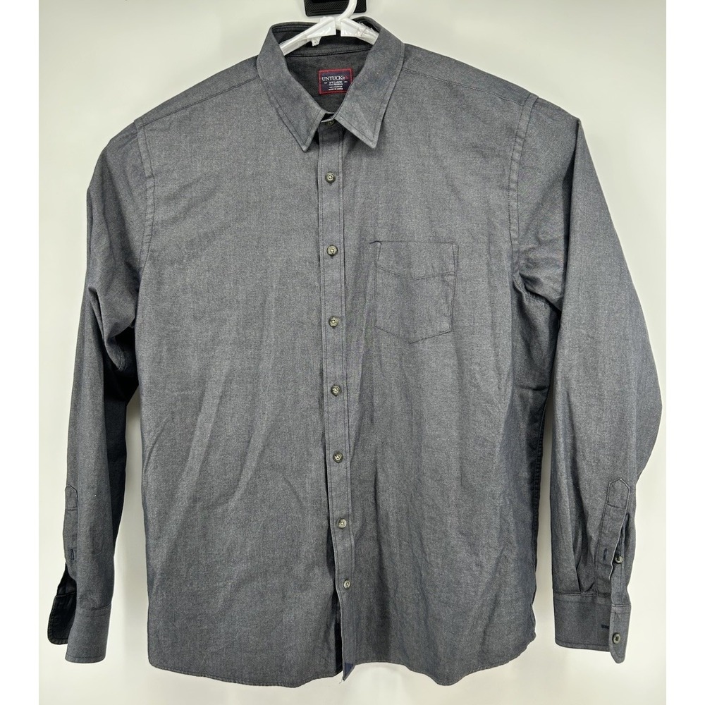 Untuckit Long Sleeve Button Down Cotton Shirt Tall Regular Black Gray Men's 2XL